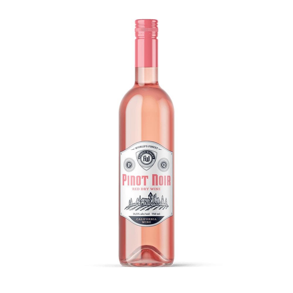 Weinflasche mit klassischem Pinot-Noir-Etikett