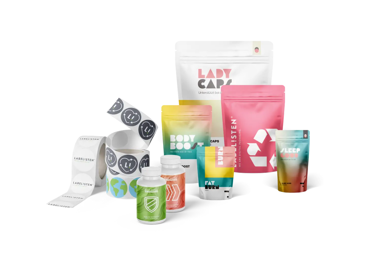 Musterpaket für Verpackungen und Klebeetiketten